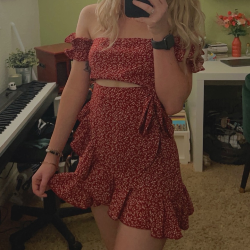 Red Floral Off-Shoulder Dress